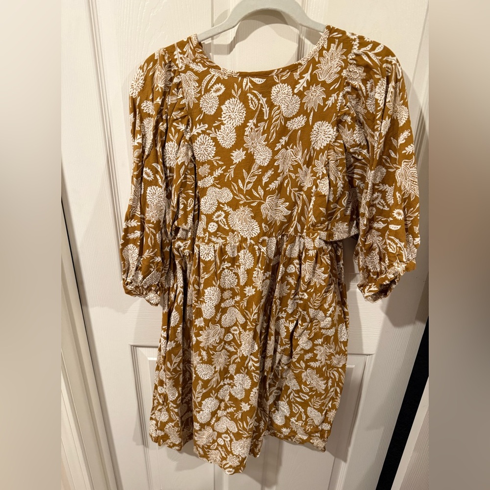 Mustard Floral V-Neck Boho Dress - Picture 2 of 5